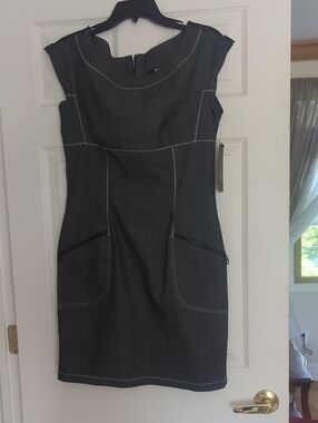 Miss Sixty Black Cap-Sleeve Sheath Dress with Contrast Stitching